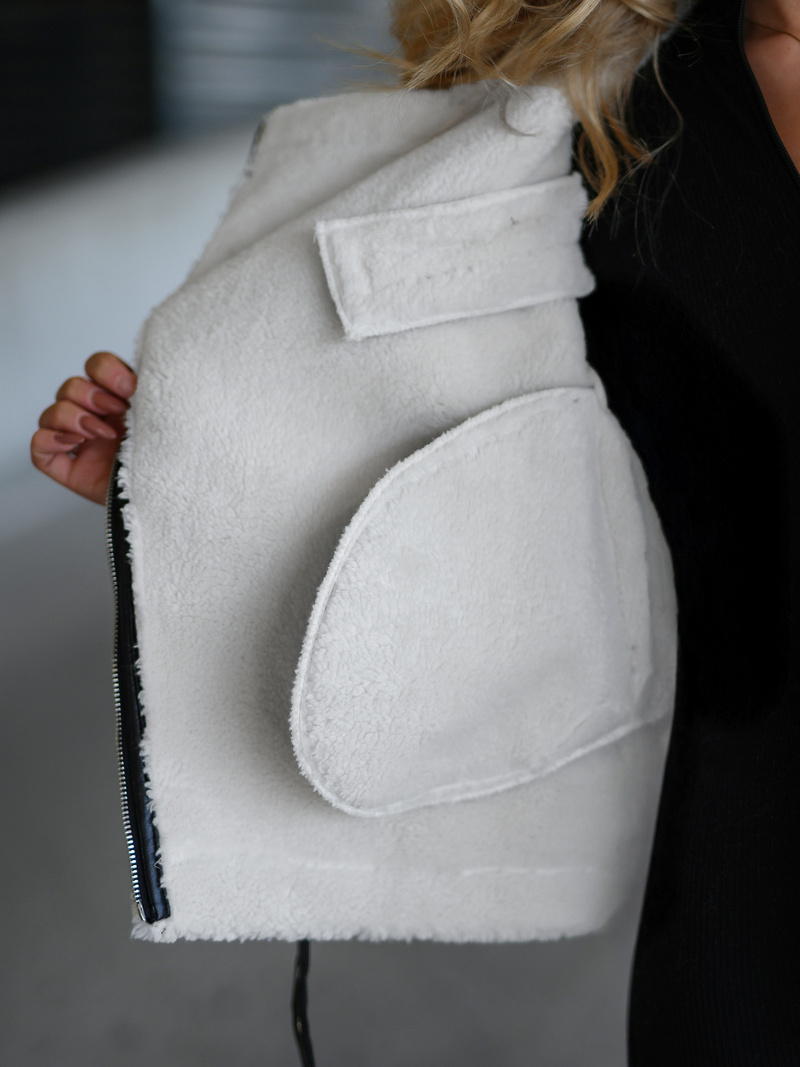 Dámska Kožená Bunda Čierno-Biela OZONEE JS/11Z8177Z