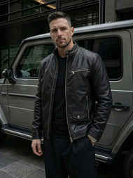 Pánska Koženková Bunda Čierna OZONEE JS/11Z8021