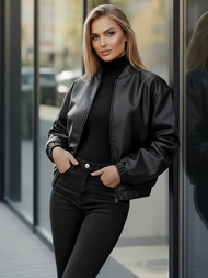 Dámska Kožená Bunda Čierna OZONEE JS/11Z8281