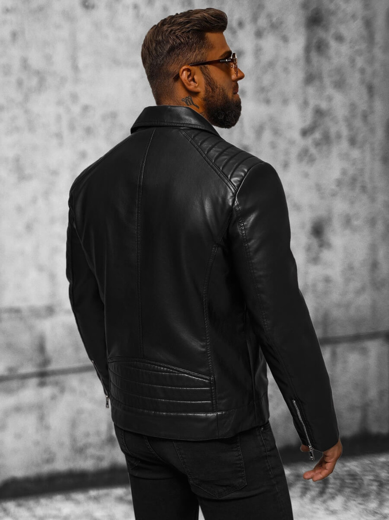 Pánska Koženková Bunda Čierna OZONEE JS/11Z8056