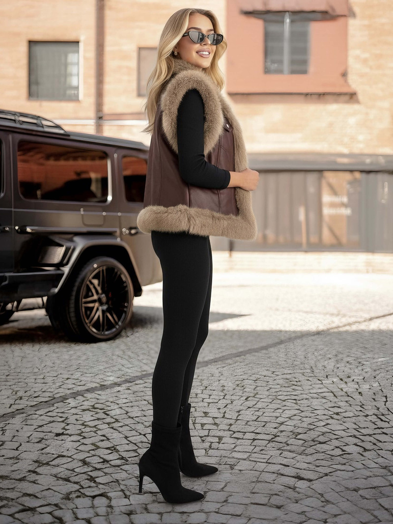 Dámska kožená vesta Čokoláda OZONEE JS/61M8516/158