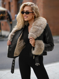 Dámska kožená bunda čierno-béžová OZONEE JS/61M8511/392B