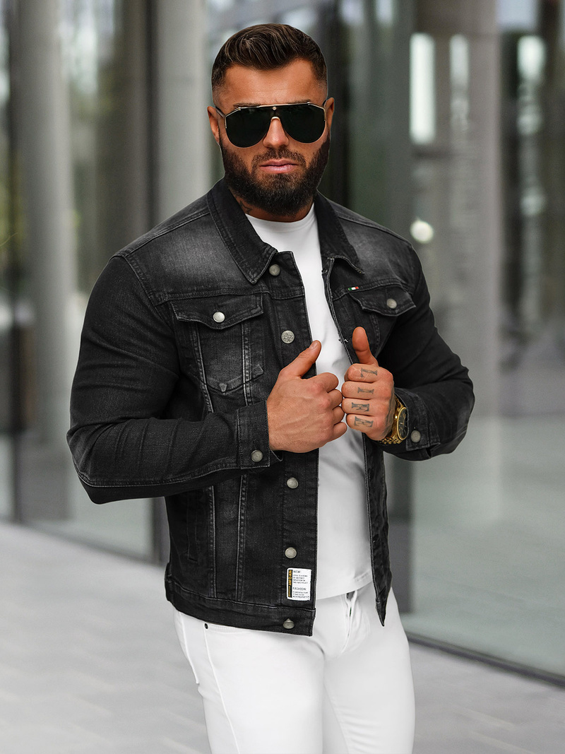 Pánska Riflová Bunda Čierna OZONEE NB/MJ512N