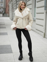 Dámska kožená bunda ecru OZONEE JS/61M8507/280Z