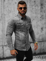 Pánska riflová košeľa sivá OZONEE NB/MC710G