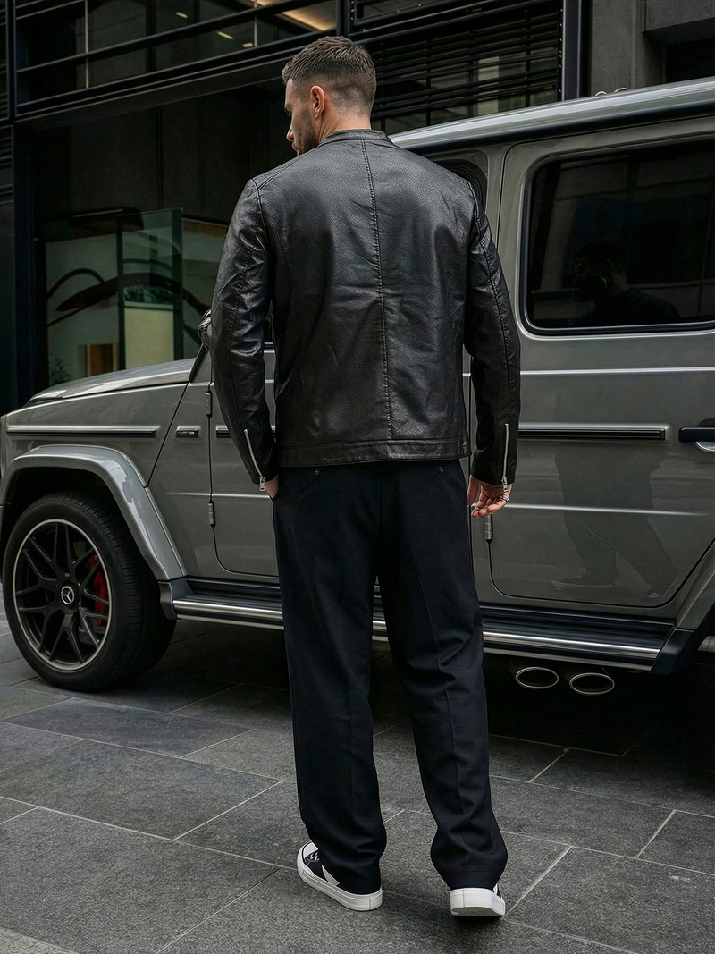 Pánska Koženková Bunda Čierna OZONEE JS/11Z8021