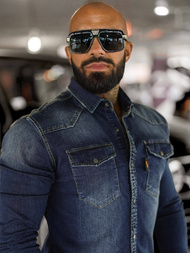 Pánska riflová košeľa tmavomodrá OZONEE O/51410