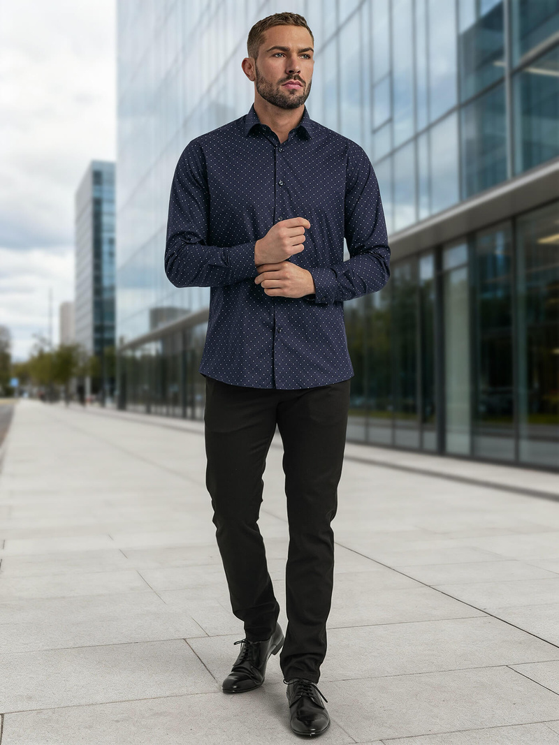 Pánska Košeľa Námornícka Modré OZONEE V/V183