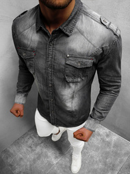 Pánska riflová košeľa čierna OZONEE NB/MC701N