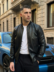 Pánska Koženková Bunda Čierna OZONEE JS/11Z8105Z