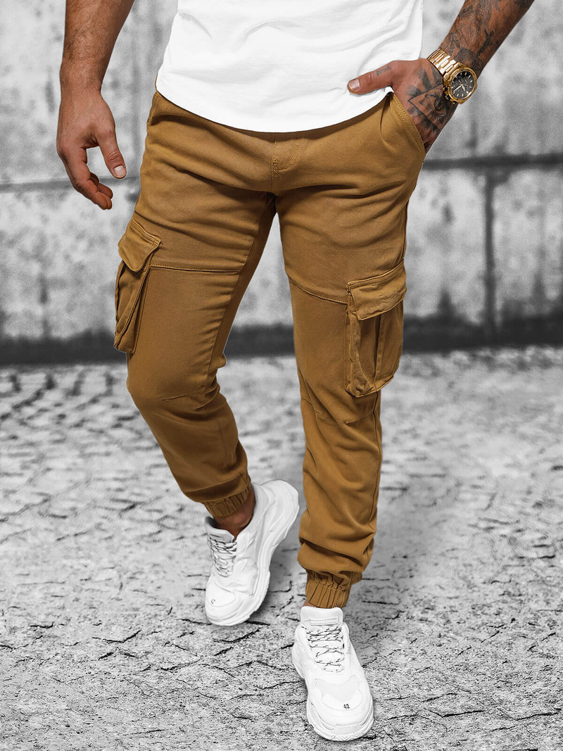 Pánske chino jogger nohavice tmavý camel OZONEE NB/MP0105KSZ