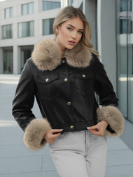 Dámska kožená bunda čierno-béžová OZONEE JS/61M8513/392B