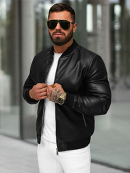 Pánska Koženková Bunda Čierna OZONEE JS/11Z8107