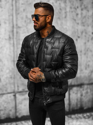 Pánska Koženková Bunda Čierna OZONEE O/11Z8099