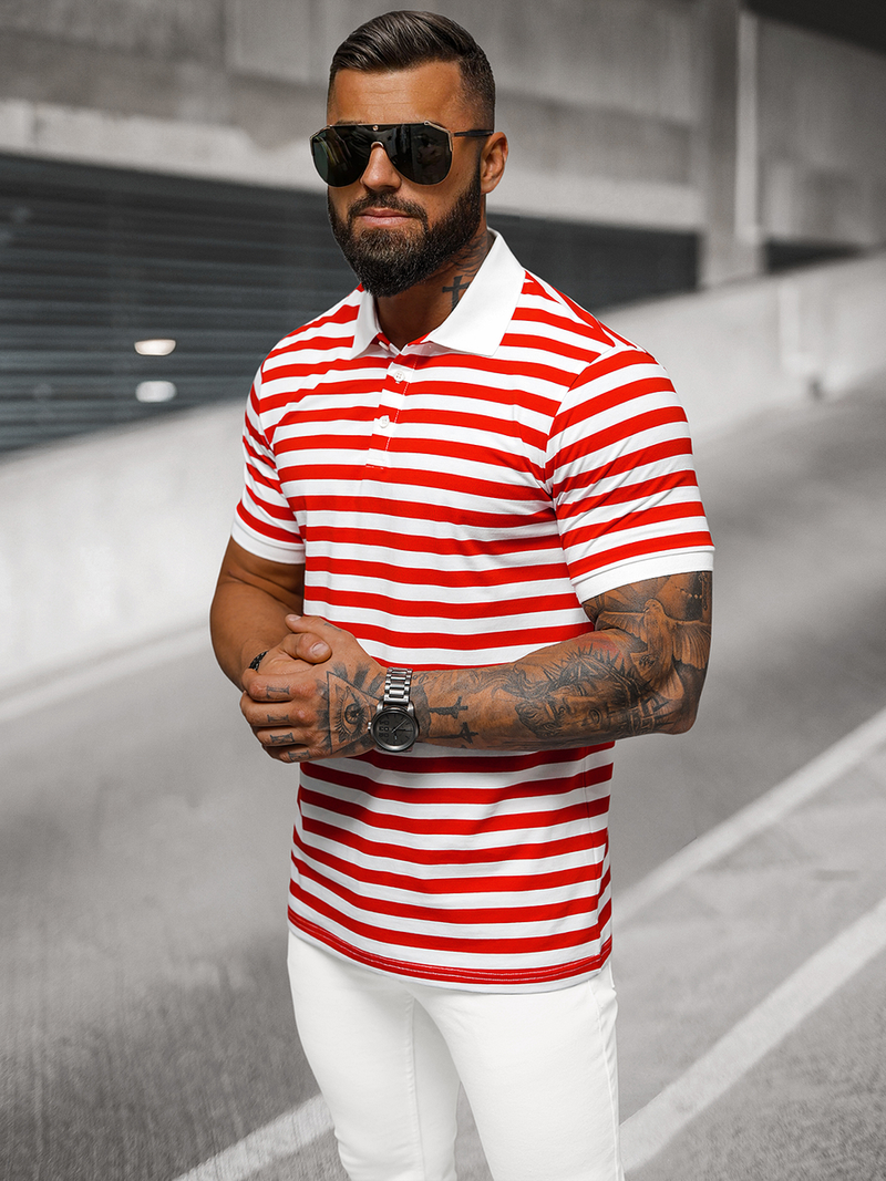 Pánska Polokošeľa Bielo-Červená OZONEE NB/MT3110