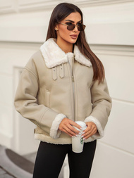 Dámska Kožená Bunda Béžová OZONEE JS/11Z8178