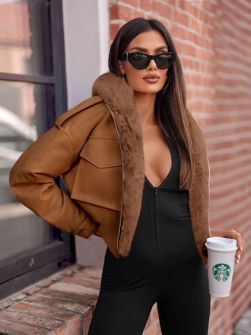 Dámska Kožená Bunda Hnedá OZONEE O/G125