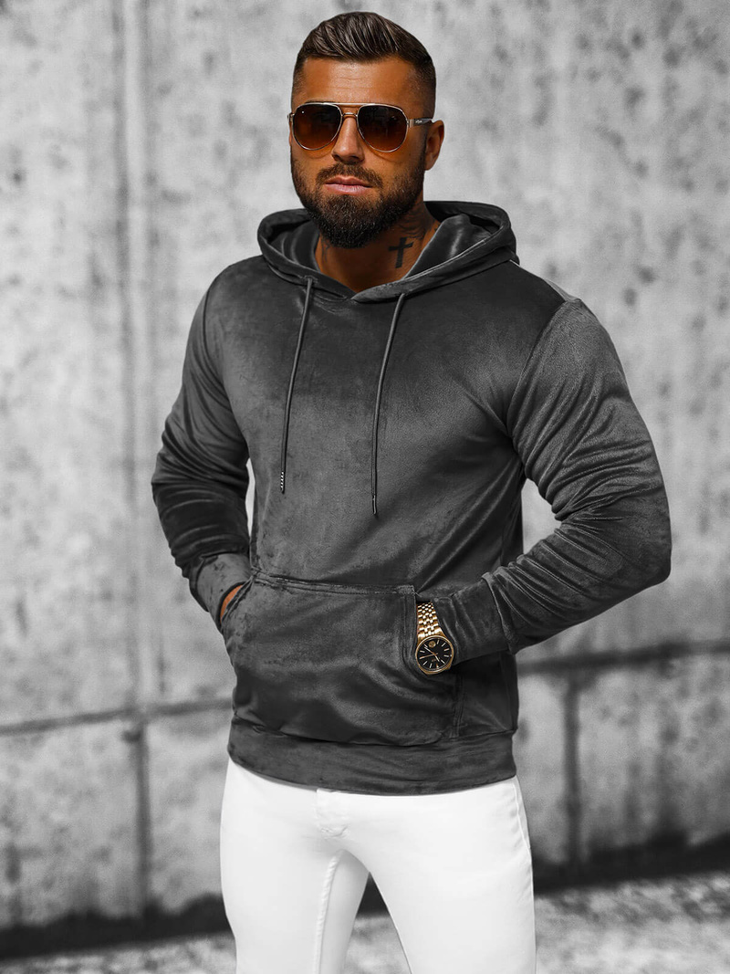 Pánska Velúrová Mikina Grafitová OZONEE JS/8B1170/6