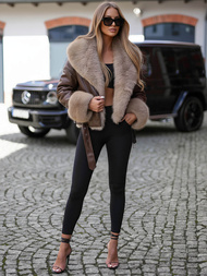 Dámska Kožená Bunda Čokoláda OZONEE JS/61M8510/158