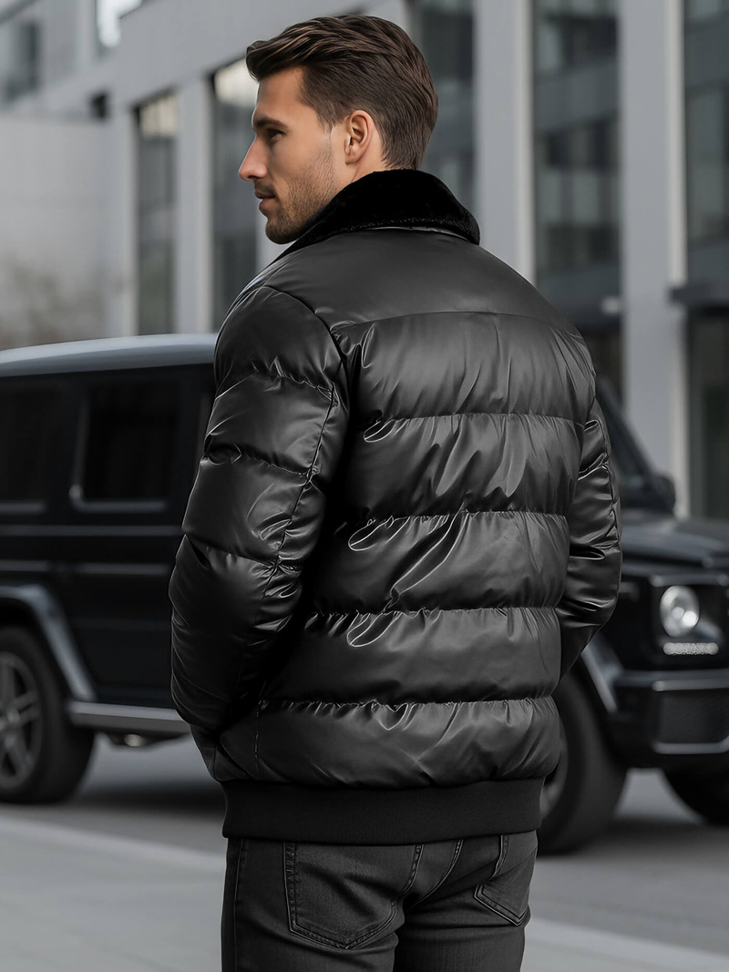 Pánska Koženková Bunda Čierna OZONEE O/M795Z