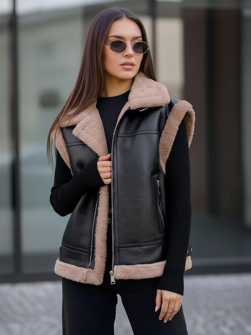 Dámska kožená vesta čierna OZONEE JS/61M8503/392Z