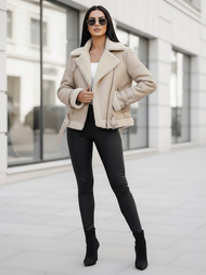 Dámska Kožená Bunda Béžová OZONEE JS/11Z8177Z