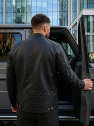 Pánska Koženková Bunda Čierna OZONEE JS/11Z8137