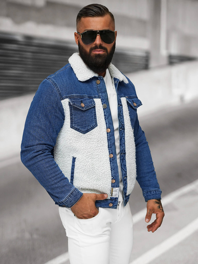 Pánska Riflová Bunda Šerpa Modrá OZONEE NB/MJ533BZ