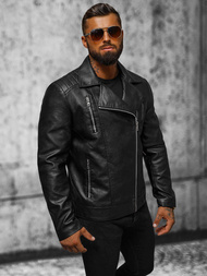 Pánska Koženková Bunda Čierna OZONEE JS/11Z8067