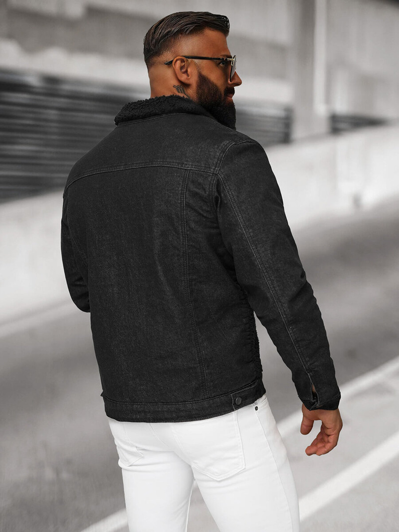 Pánska Riflová Bunda Šerpa Čierna OZONEE NB/MJ533NZ