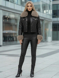 Dámska kožená bunda čierno-béžová OZONEE JS/61M8513/392B