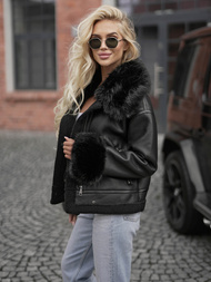 Dámska Kožená Bunda Čierna OZONEE JS/61M8505/392Z