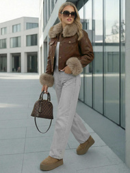 Dámska Kožená Bunda Čokoláda OZONEE JS/61M8513/158