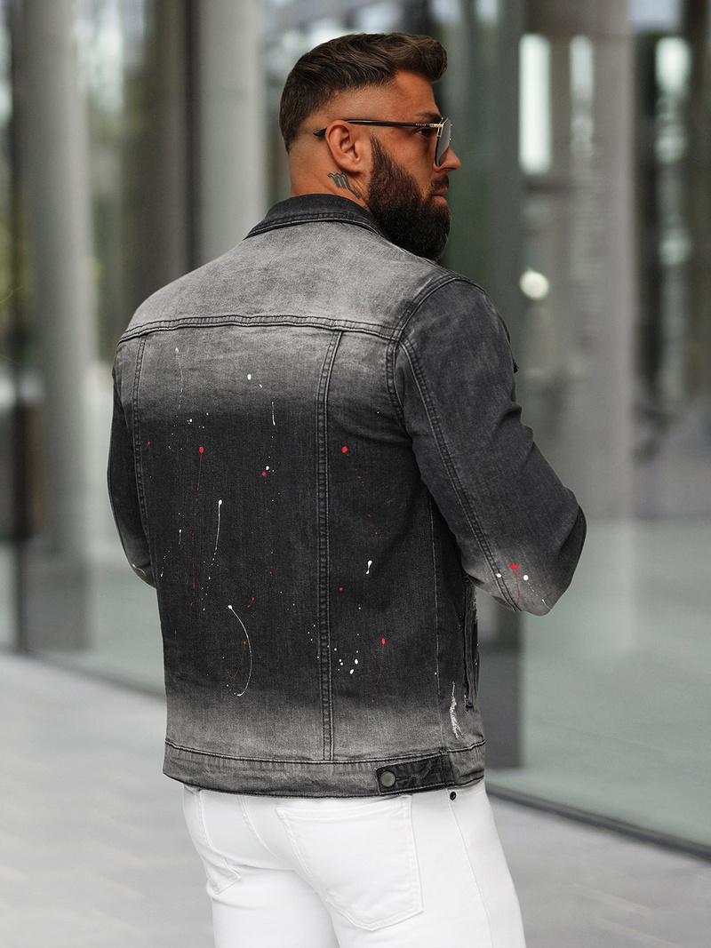 Pánska Riflová Bunda Crna OZONEE NB/MJ542N