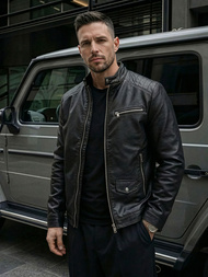 Pánska Koženková Bunda Čierna OZONEE JS/11Z8021