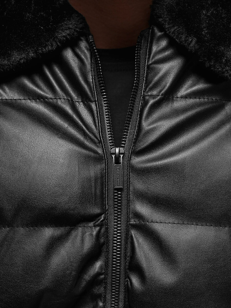 Pánska Koženková Bunda Čierna OZONEE O/M795Z