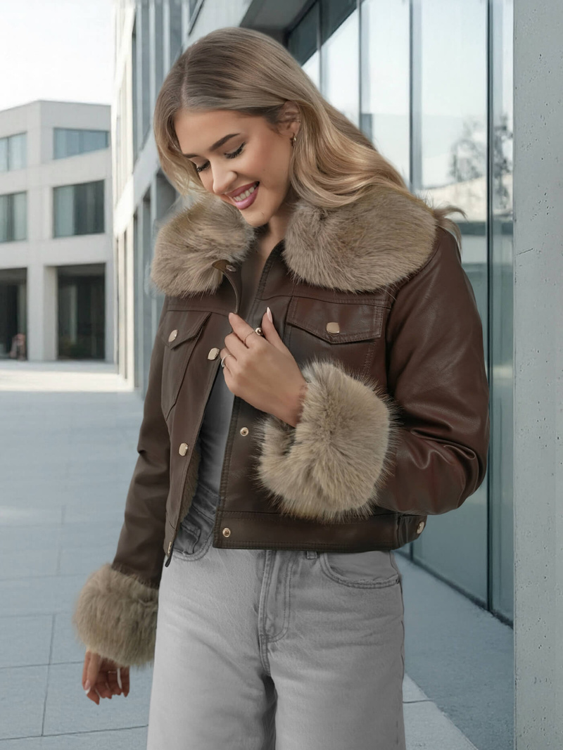 Dámska Kožená Bunda Čokoláda OZONEE JS/61M8513/158