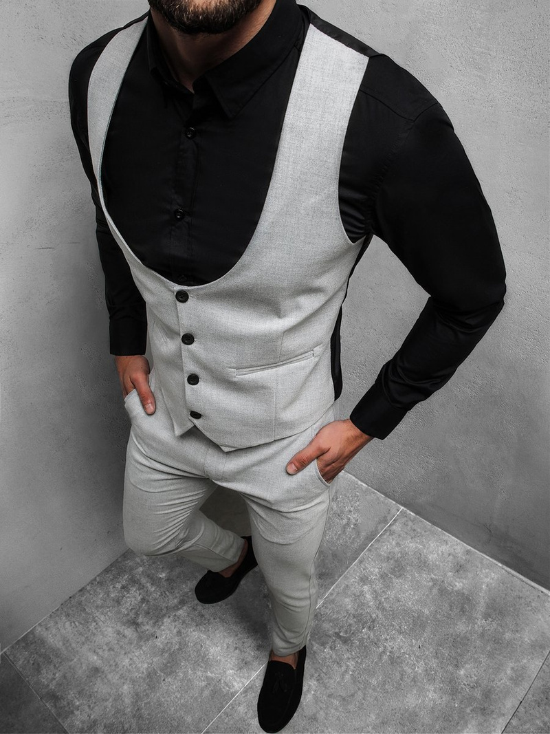 Pánska súprava - Vesta a chino nohavice, Sivá OZONEE DJ/5559