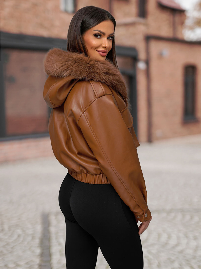 Dámska Kožená Bunda Hnedá OZONEE O/G125