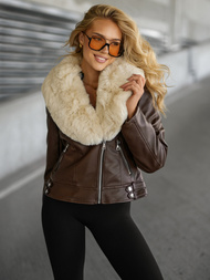 Dámska Kožená Bunda Čokoláda OZONEE JS/61M8508/158