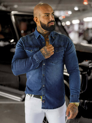 Pánska riflová košeľa modrá OZONEE O/51411