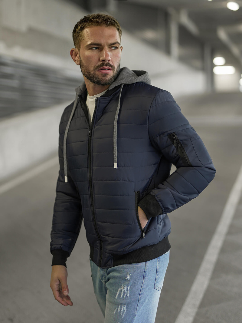 Pánska Bunda Námornícka Modrá OZONEE JS/8M985/215Z