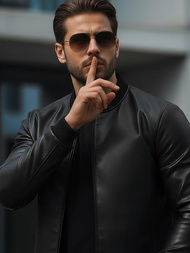 Pánska Koženková Bunda Čierna OZONEE JS/11Z8015Z