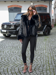 Dámska kožená bunda čierna OZONEE JS/61M8507/392A