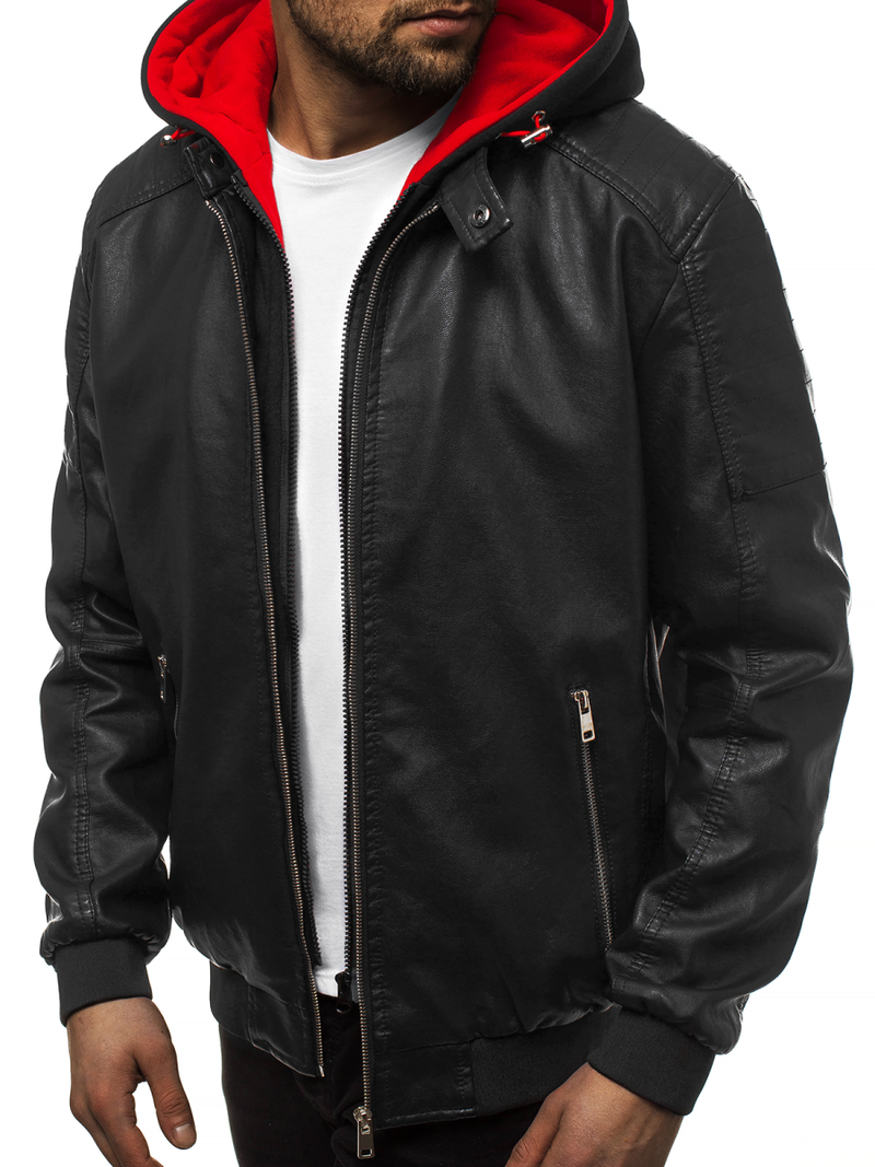 Pánska koženková bunda Čierno-Červená OZONEE N/6132