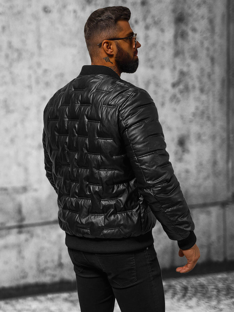 Pánska Koženková Bunda Čierna OZONEE O/11Z8099