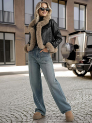 Dámska kožená bunda čierna OZONEE JS/61M8517/392