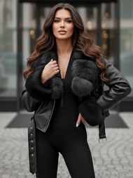 Dámska kožená bunda čierna OZONEE JS/61M8511/392AZ