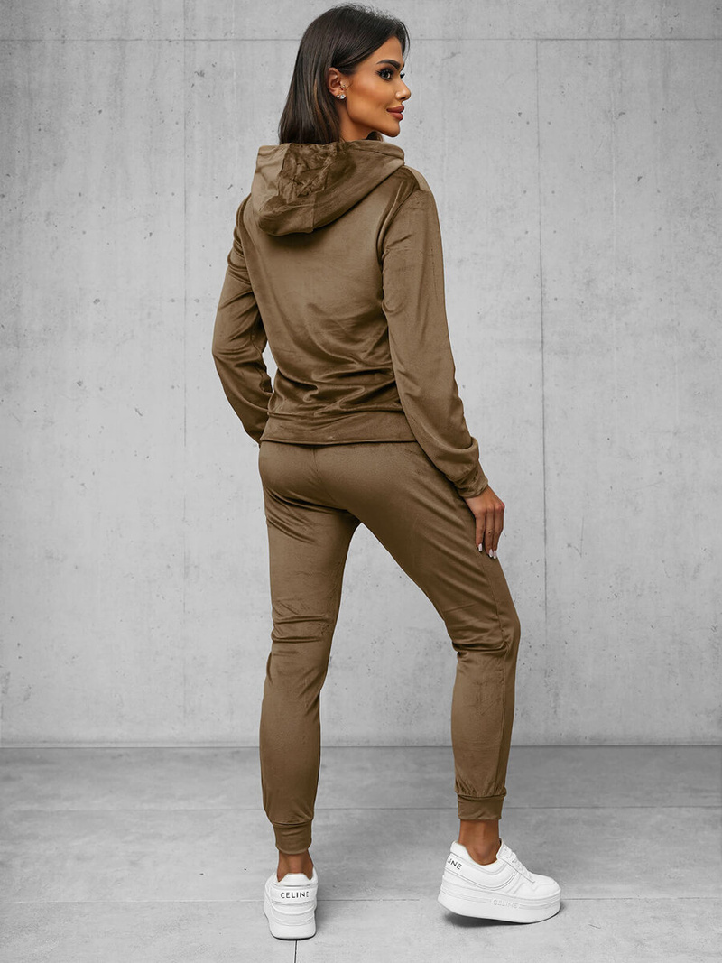 Dámska Velúrová Tepláková Súprava Svetlo Hnedý OZONEE JS/8C1176/162Z