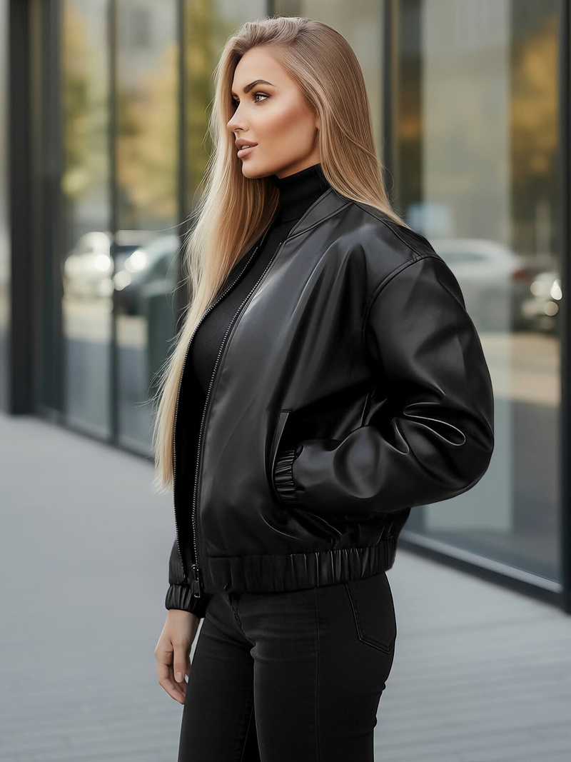 Dámska Kožená Bunda Čierna OZONEE JS/11Z8281